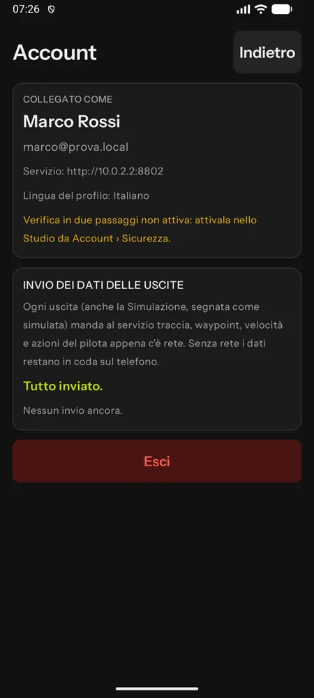 La schermata Account di Android con il collegamento, la lingua del profilo e l'invio dei dati