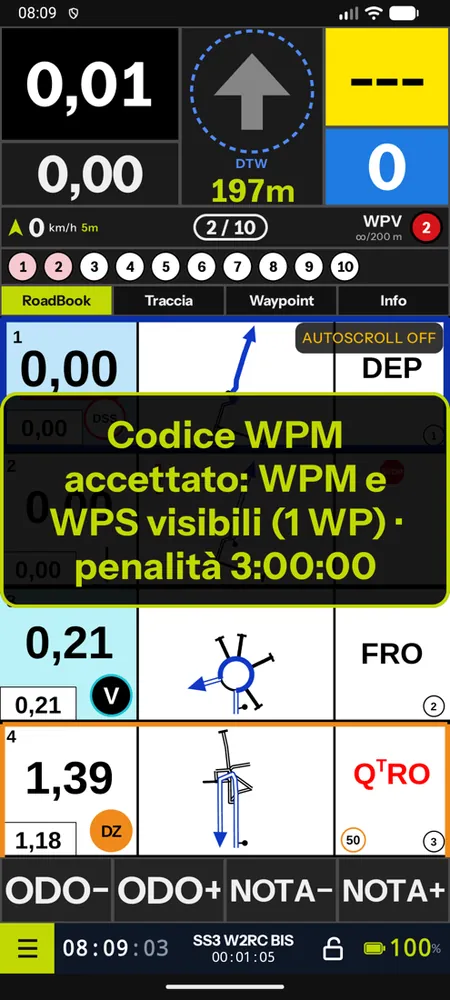 Codice WPM accettato: WPM e WPS visibili, penalità 3 ore