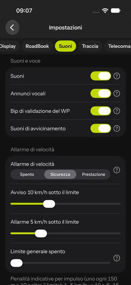 La scheda Suoni di iPhone con l'allarme di velocità Spento, Sicurezza, Prestazione