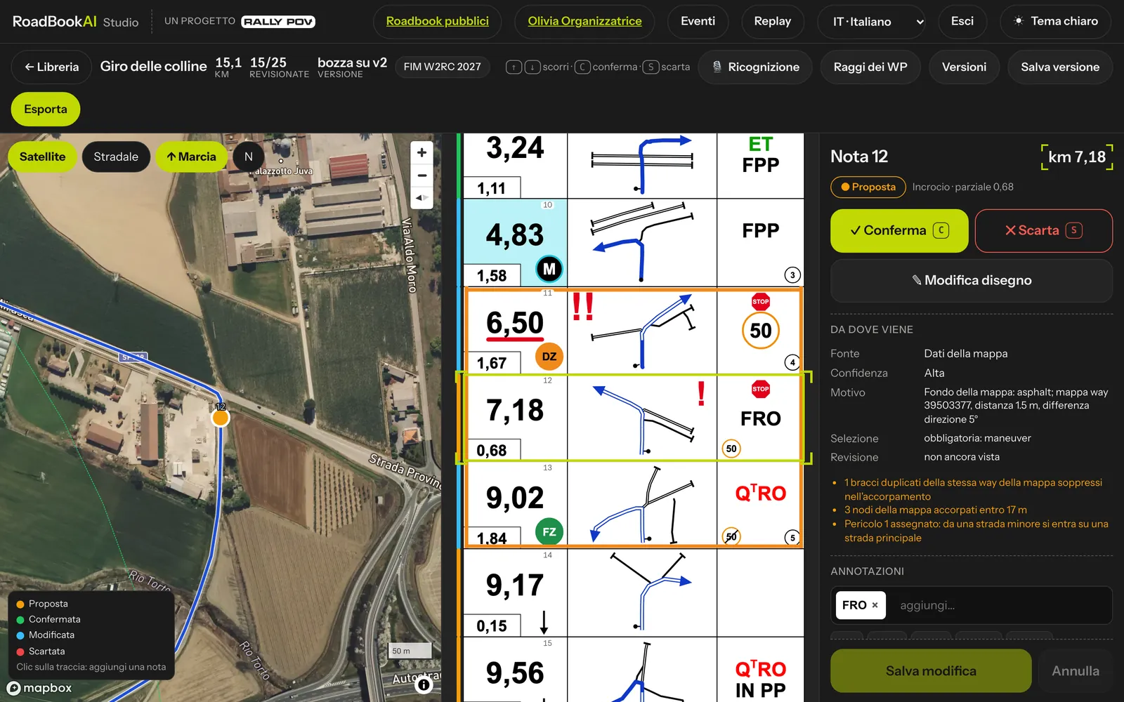 L'editor con mappa, RoadBook e ispettore